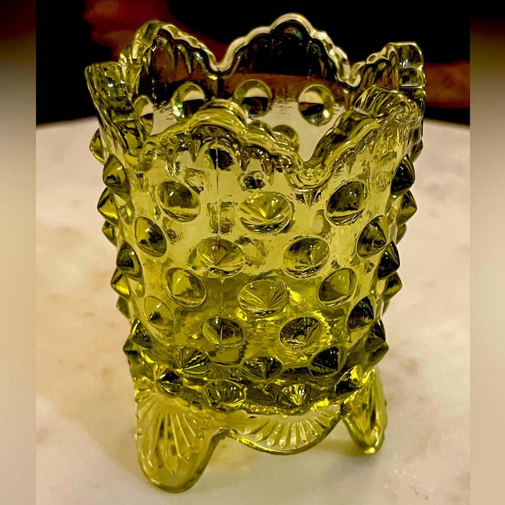Fenton Glass Green Hobnail Toothpick Holder